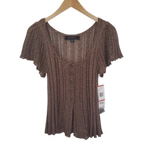NWT Nine West Coffee and Gold Short Sleeves Top sz XS